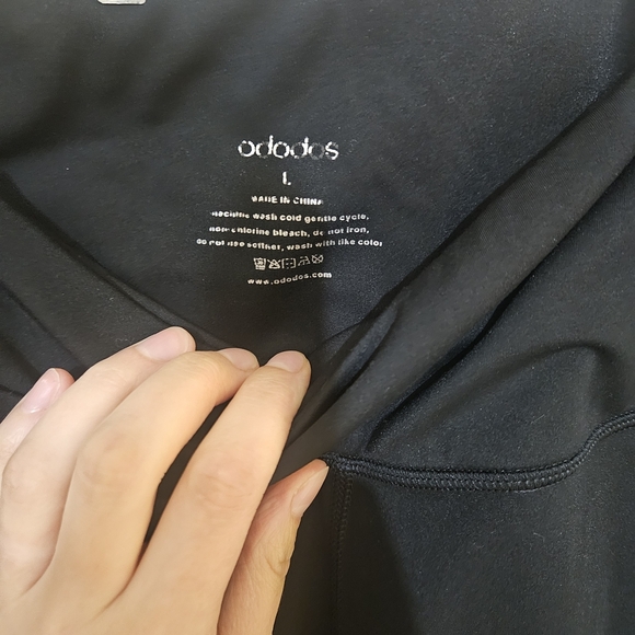 Ododos Black Full Length Yoga Leggings  Cross Waistband Ruched Sides Size L - Picture 3 of 5